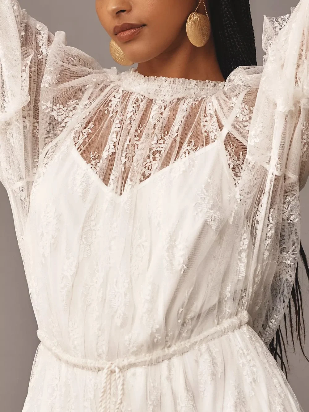 NWT Anthropologie Let Me Be Lace Ruffle Tiered Maxi Dress White XL - Picture 7 of 8